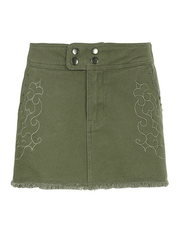 Embroidered Green Cargo Denim Mini Skirt - MomyMall