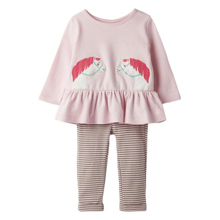 Embroidered Pink Horses Long Sleeve Set - MomyMall 2-3 Years