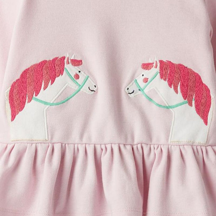 Embroidered Pink Horses Long Sleeve Set - MomyMall