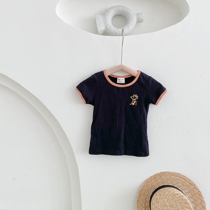 Embroidered Patch Tiny Animal Summer Tee - MomyMall 2-3 Years / Black
