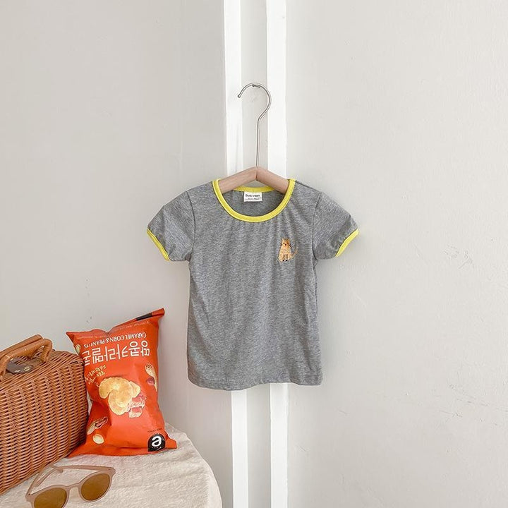 Embroidered Patch Tiny Animal Summer Tee - MomyMall 2-3 Years / Grey