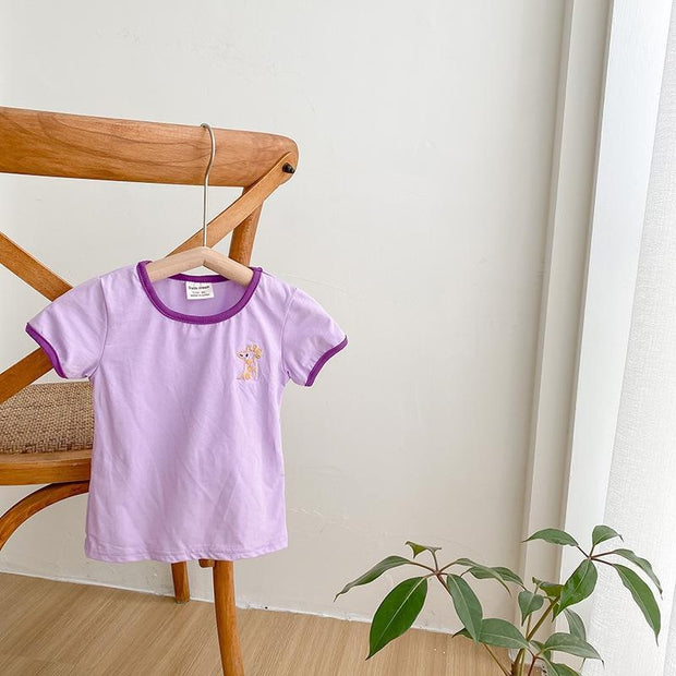 Embroidered Patch Tiny Animal Summer Tee - MomyMall 2-3 Years / Purple