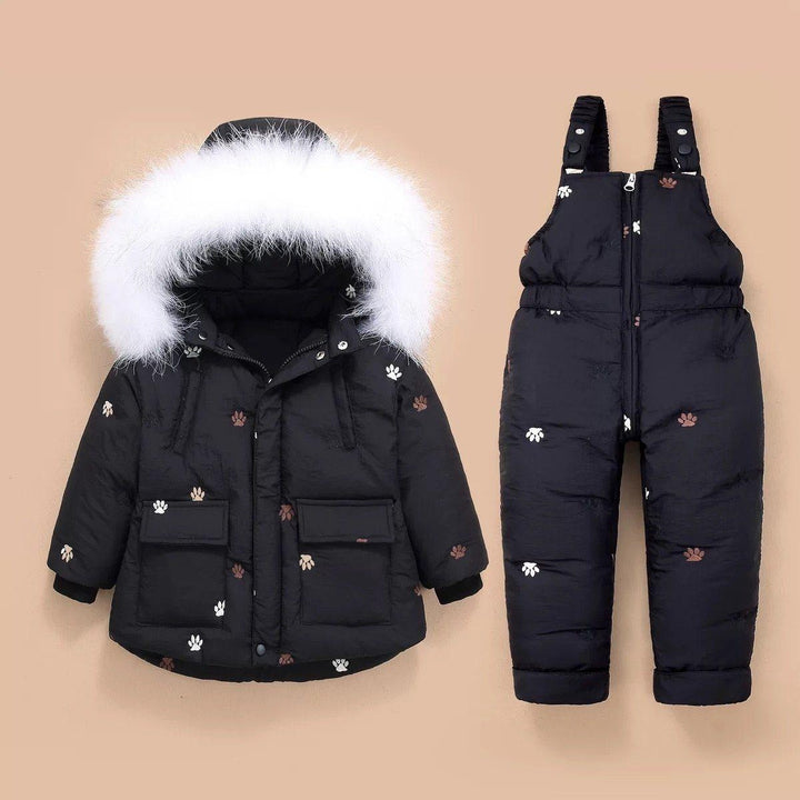 Embroidered Paws Hooded 2-Piece Snowsuit Set - MomyMall 6-18 Months / Black