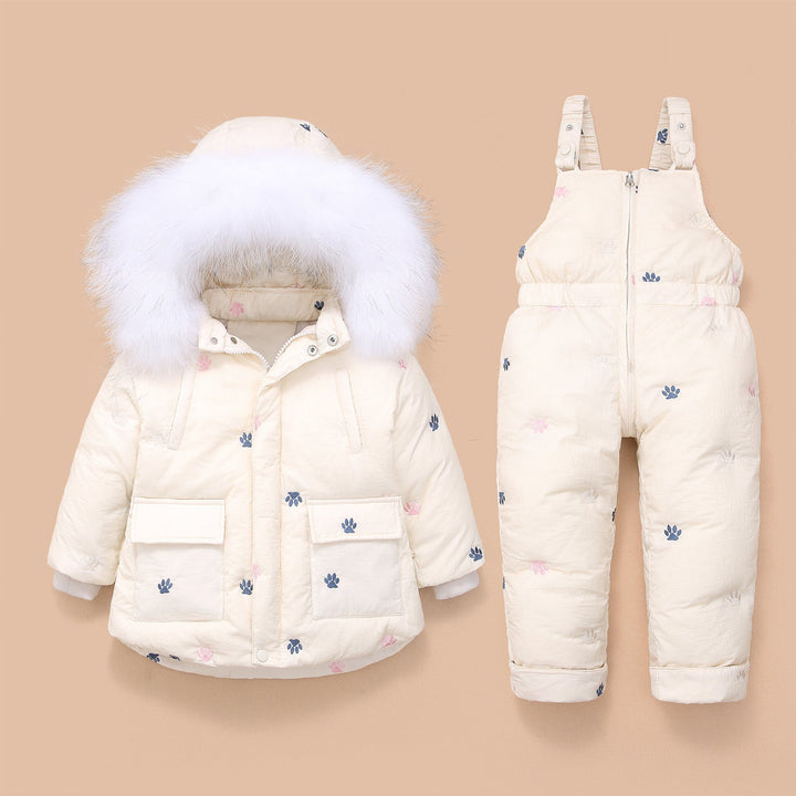 Embroidered Paws Hooded 2-Piece Snowsuit Set - MomyMall 6-18 Months / Cream