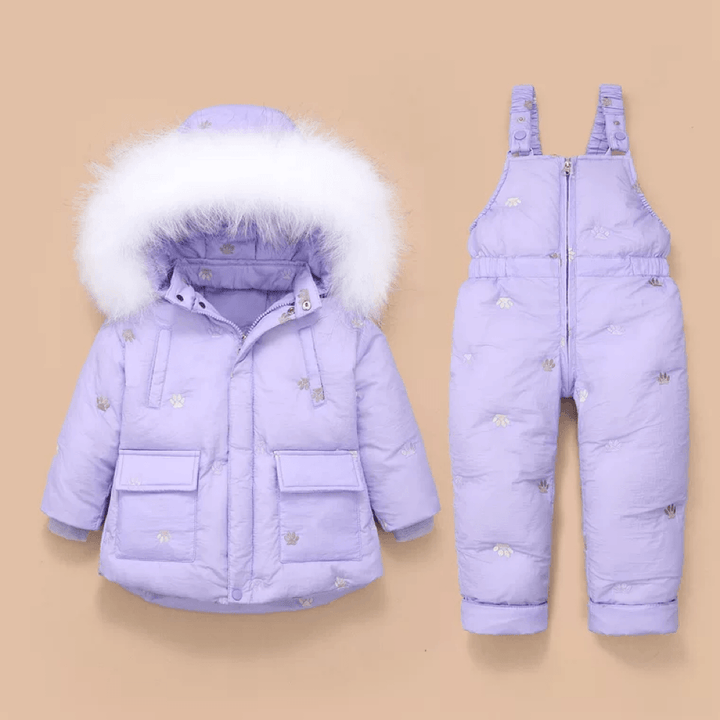 Embroidered Paws Hooded 2-Piece Snowsuit Set - MomyMall 6-18 Months / Purple