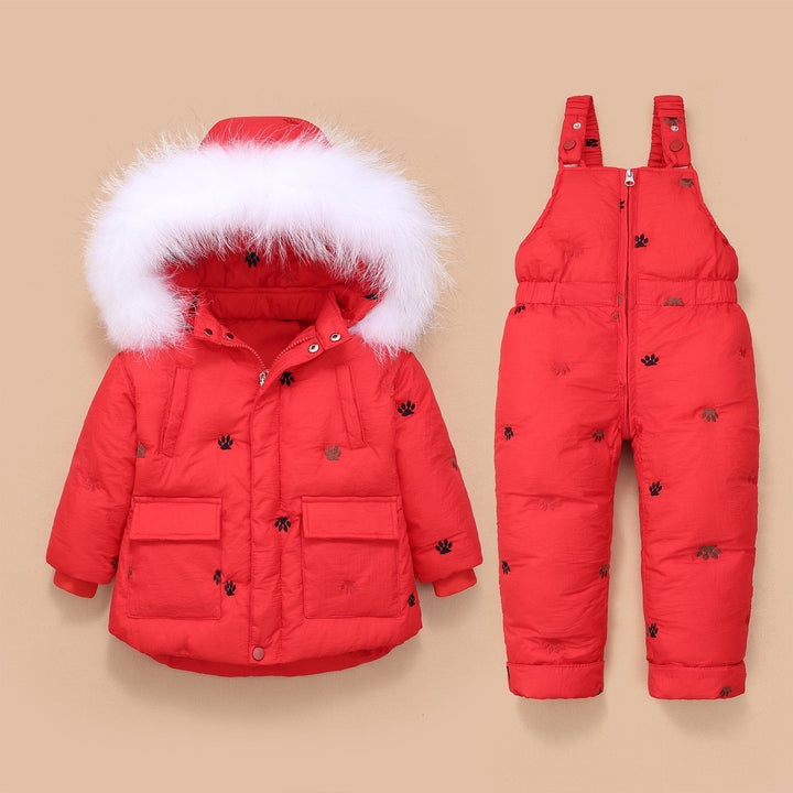 Embroidered Paws Hooded 2-Piece Snowsuit Set - MomyMall 6-18 Months / Red