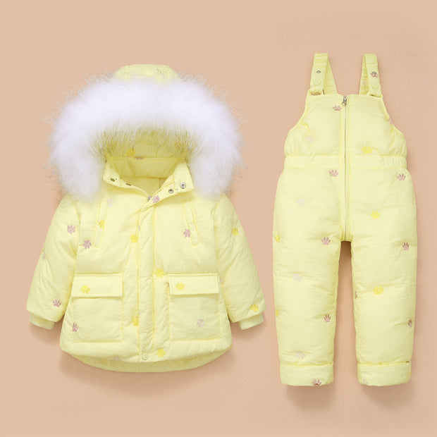 Embroidered Paws Hooded 2-Piece Snowsuit Set - MomyMall 6-18 Months / Yellow