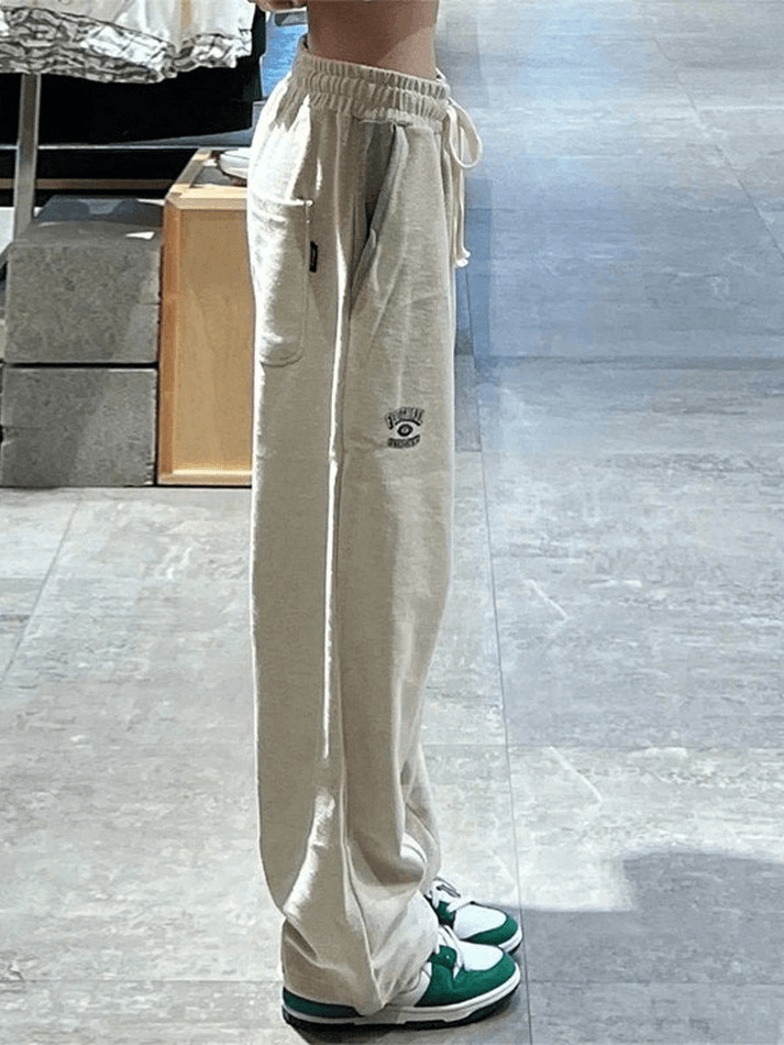 Pantalon de jogging décontracté brodé à jambe droite