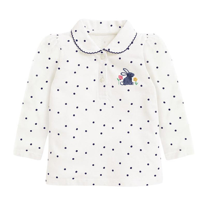 Embroidered Tiny Bunny Dots Long Sleeve Top