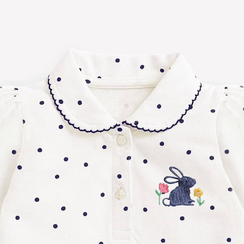 Embroidered Tiny Bunny Dots Long Sleeve Top