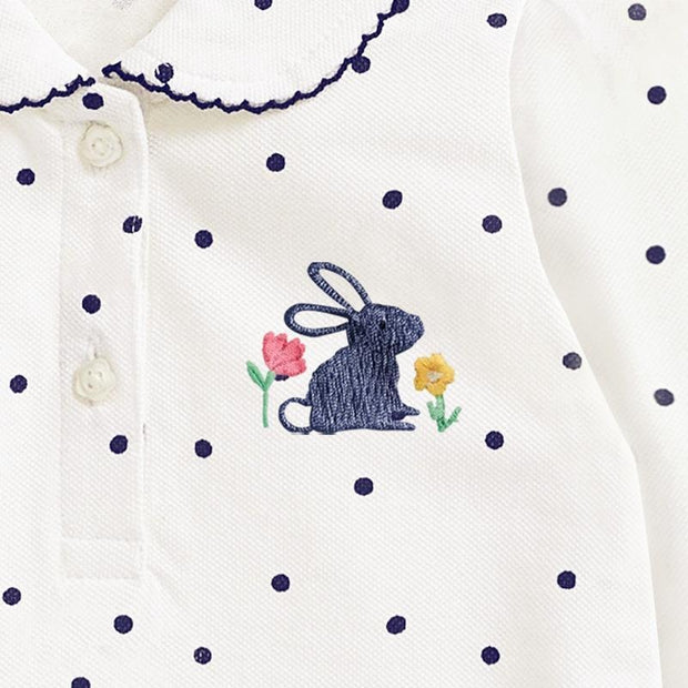 Embroidered Tiny Bunny Dots Long Sleeve Top