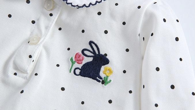 Embroidered Tiny Bunny Dots Long Sleeve Top