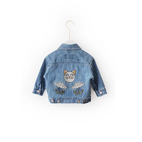 Embroidered UFO Kitty Denim Jacket