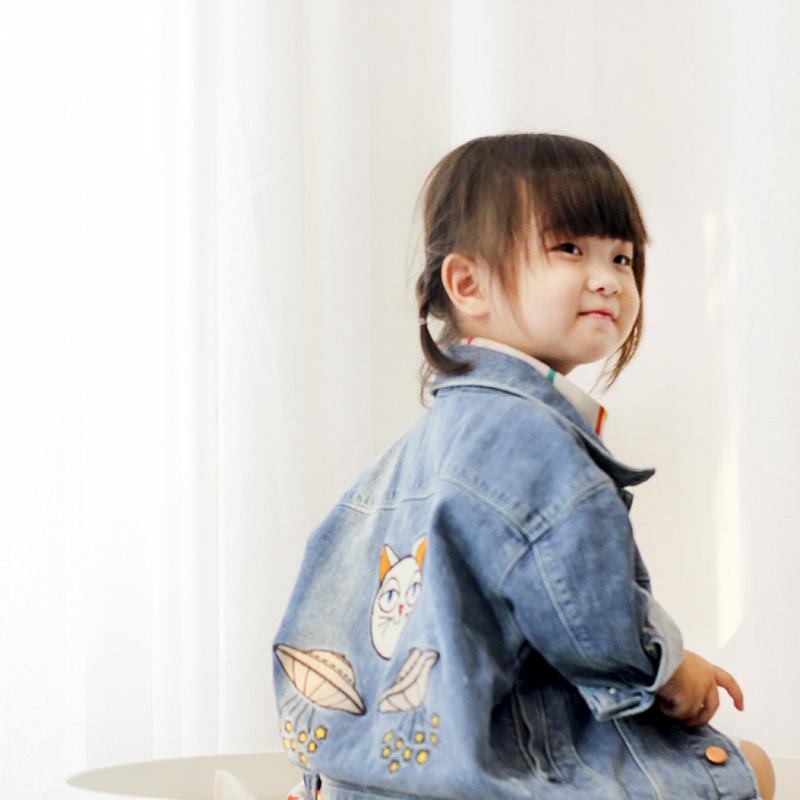 Embroidered UFO Kitty Denim Jacket