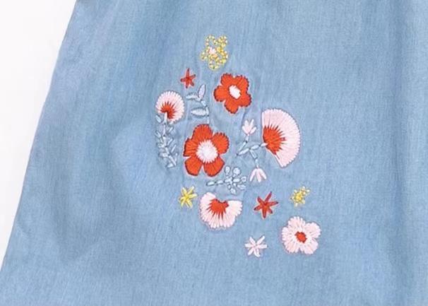 Embroidery Blooming Flowers Denim Sleeveless Dress