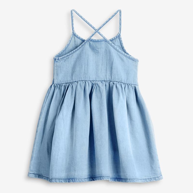 Embroidery Blooming Flowers Denim Sleeveless Dress