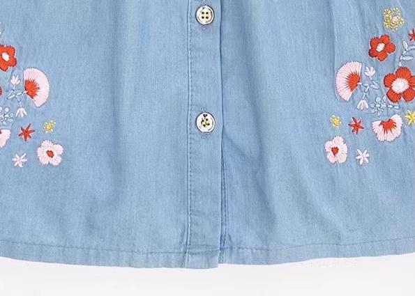 Embroidery Blooming Flowers Denim Sleeveless Dress