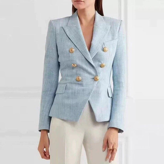 Denim Gold Button Blazer - MomyMall