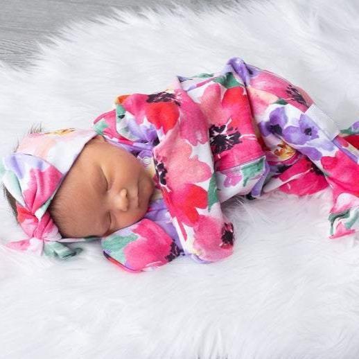 Lovely Baby Full Floral Printed Pajamas With Headband - MomyMall