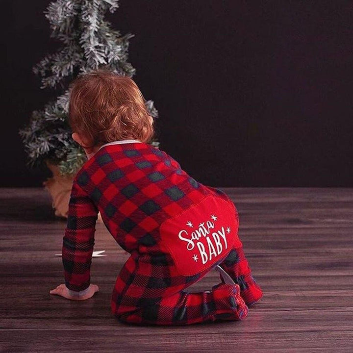 Cute Santa Baby Plaid Printed Baby Jumpsuit - MomyMall