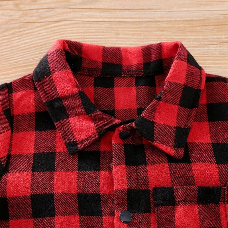 Baby Classic Plaid Polo Collar Jumpsuit