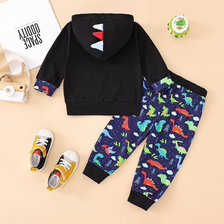 2PCS Cute Dinosaur Printed Baby Hoodie Set