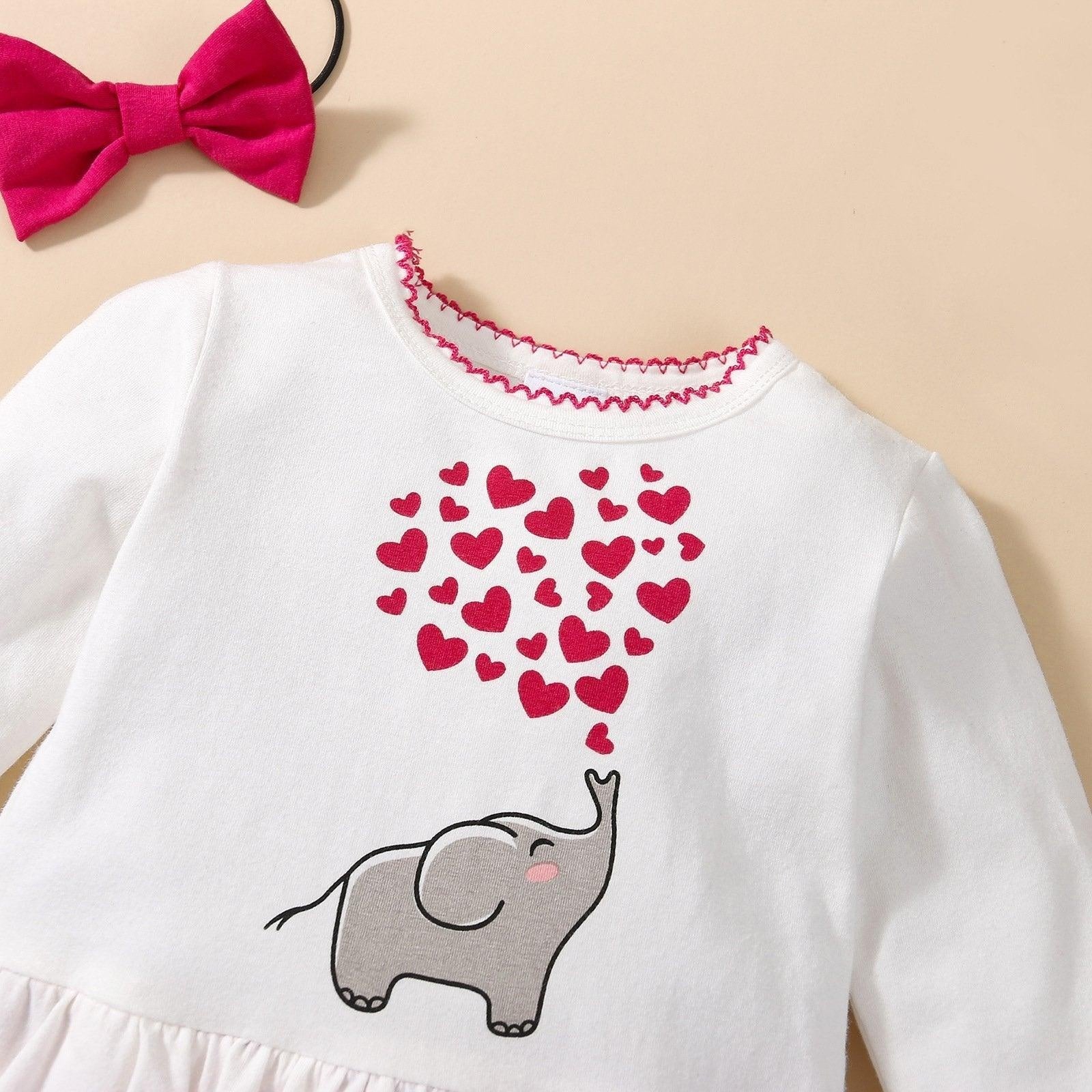 2PCS Cute Cartoon Elephant Heart Printed Baby Jumpsuit