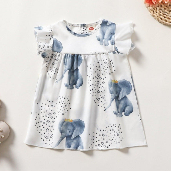 Sweet Elephant Printed Baby Dress - MomyMall White / 3-6 Months