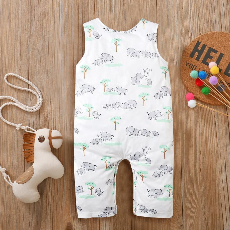 Sweet Cartoon Elephant Printed Baby Jumpsuit - MomyMall