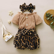 3PCS Solid Color Leopard Printed Baby Set