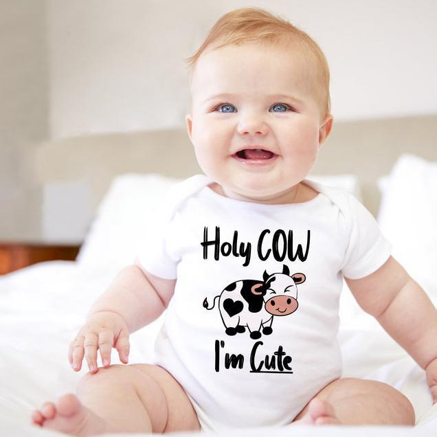 Holy Cow I'm Cute Cow Printed Baby Romper - MomyMall