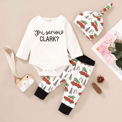 3PCS You Serious Clark Letter Printed Baby Set - MomyMall White / 0-3 Months