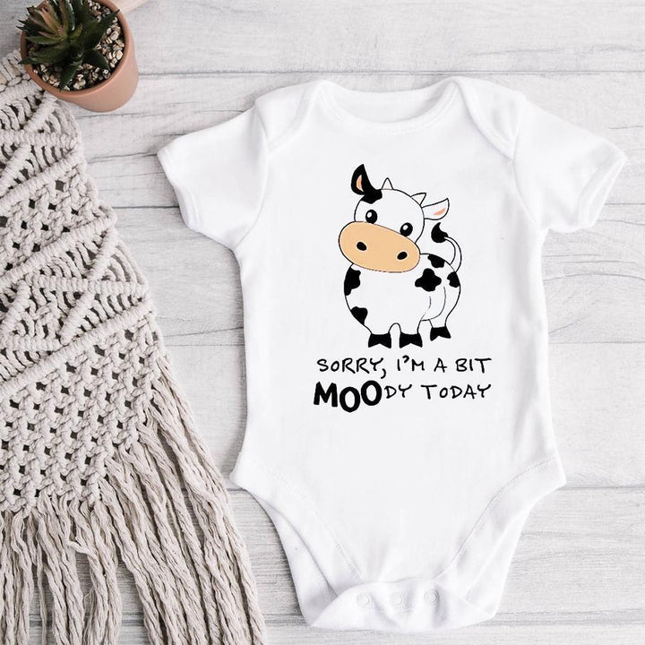 Lovely Sorry I'm A Bit Moody Today Cow Printed Baby Romper