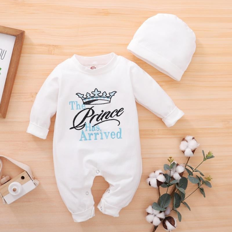 2PCS "The prince Has Arrived" Letters Printed Baby Jumpsuit - MomyMall