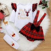 3PCS My First Christmas Letter Plaid Print Baby Romper Set - MomyMall White / 0-3 Month