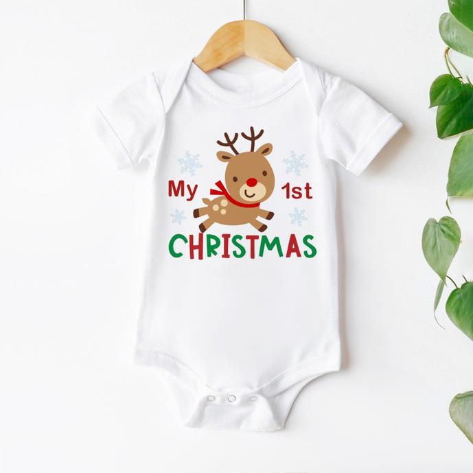 Cute My 1st Christmas Elk Printed Baby Romper