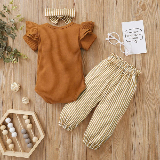 3PCS Lovely Solid Striped Printed Baby Set - MomyMall