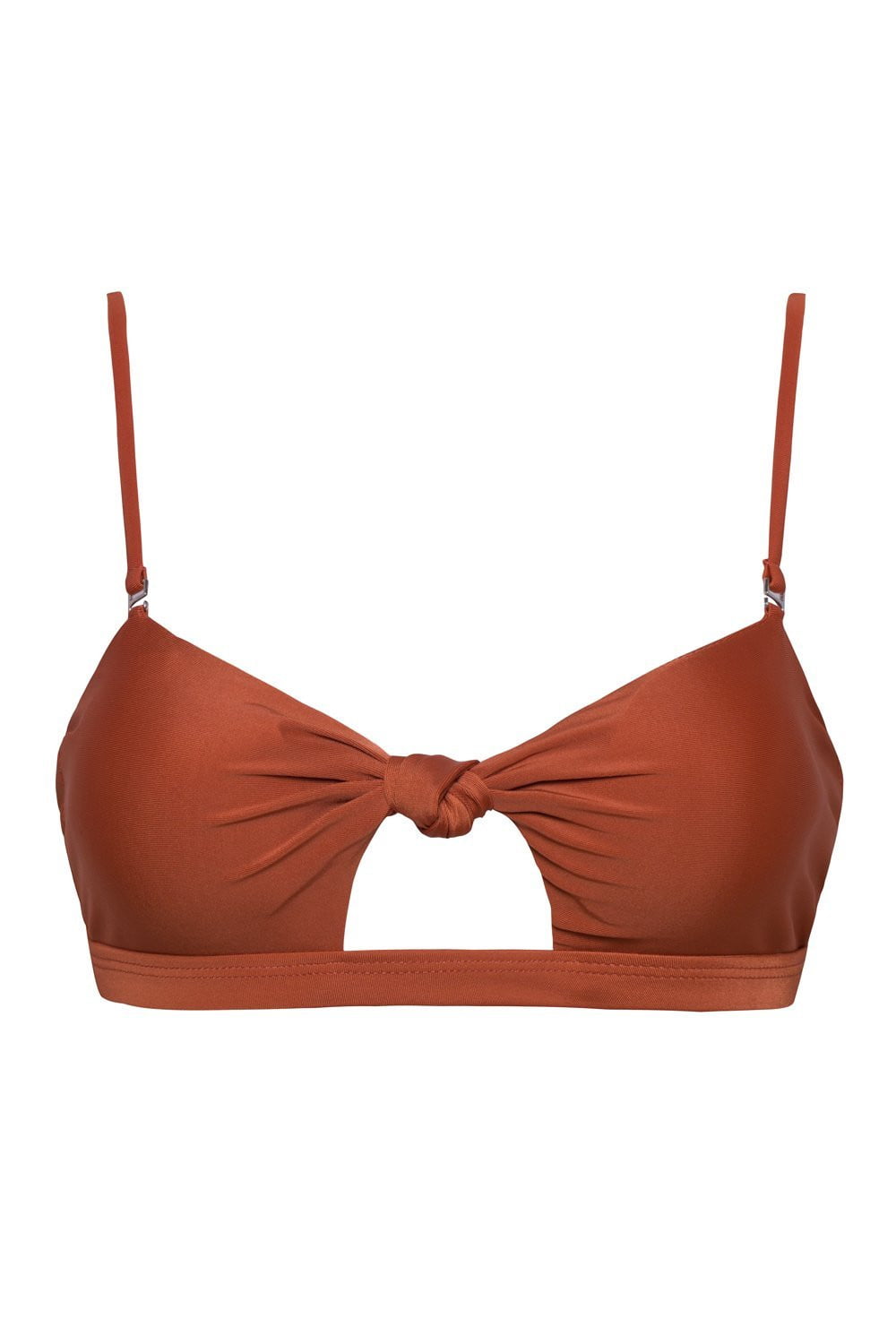 Rust Tie Front Cut Out Bandeau Bikini Top - MomyMall