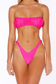 Neon Pink Ruched V Shape Bikini Bottom