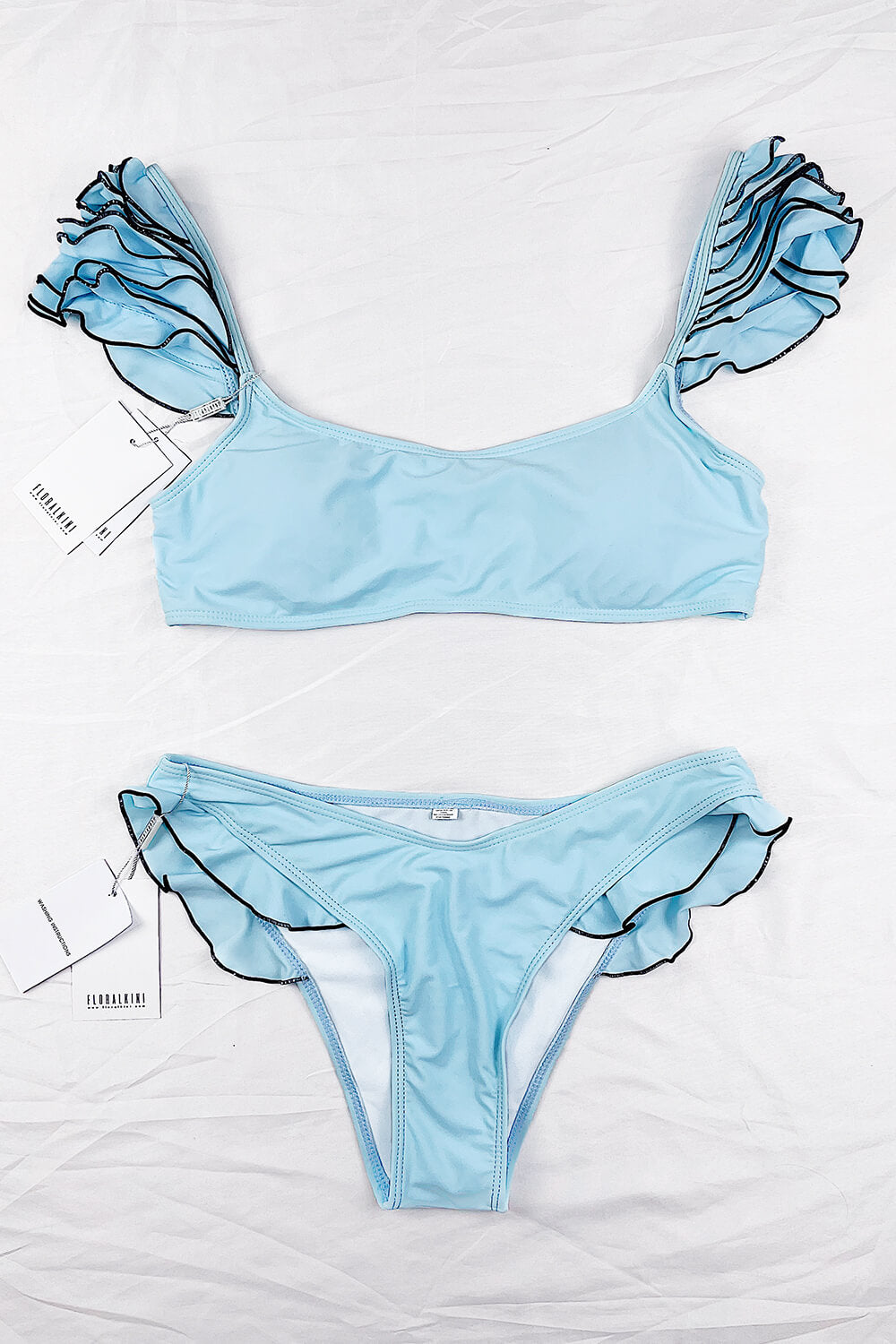 Sky Blue Ruffle Shoulder Bikini Top - MomyMall