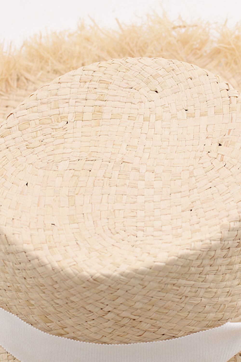 Raffia Straw Boater With White Chin Tie - MomyMall