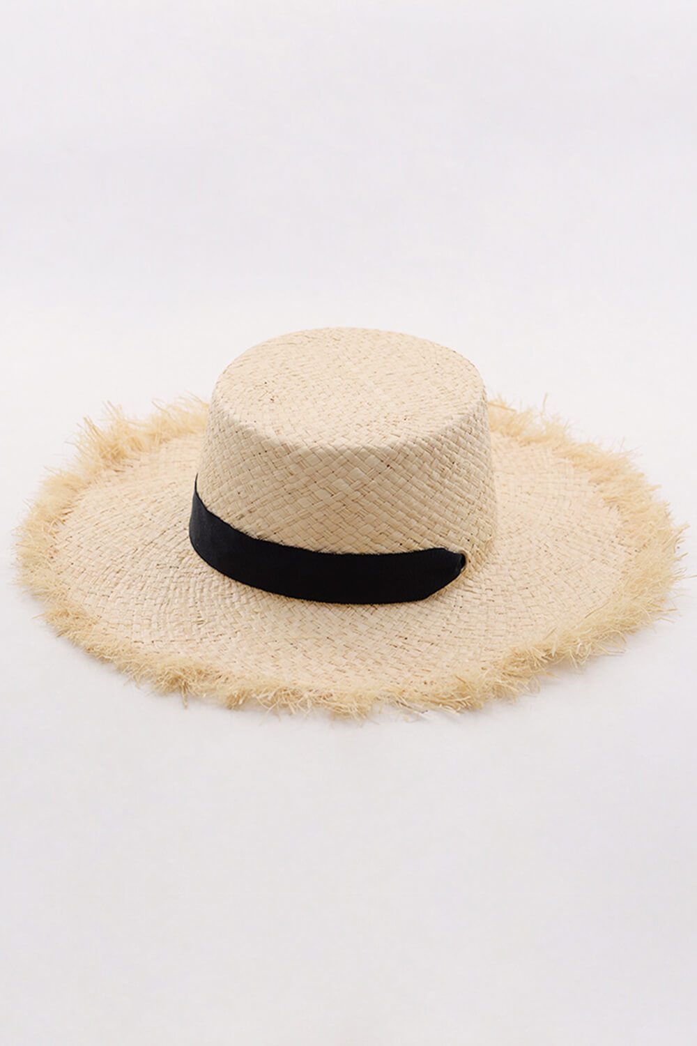 Raffia Straw Boater With Black Chin Tie - MomyMall