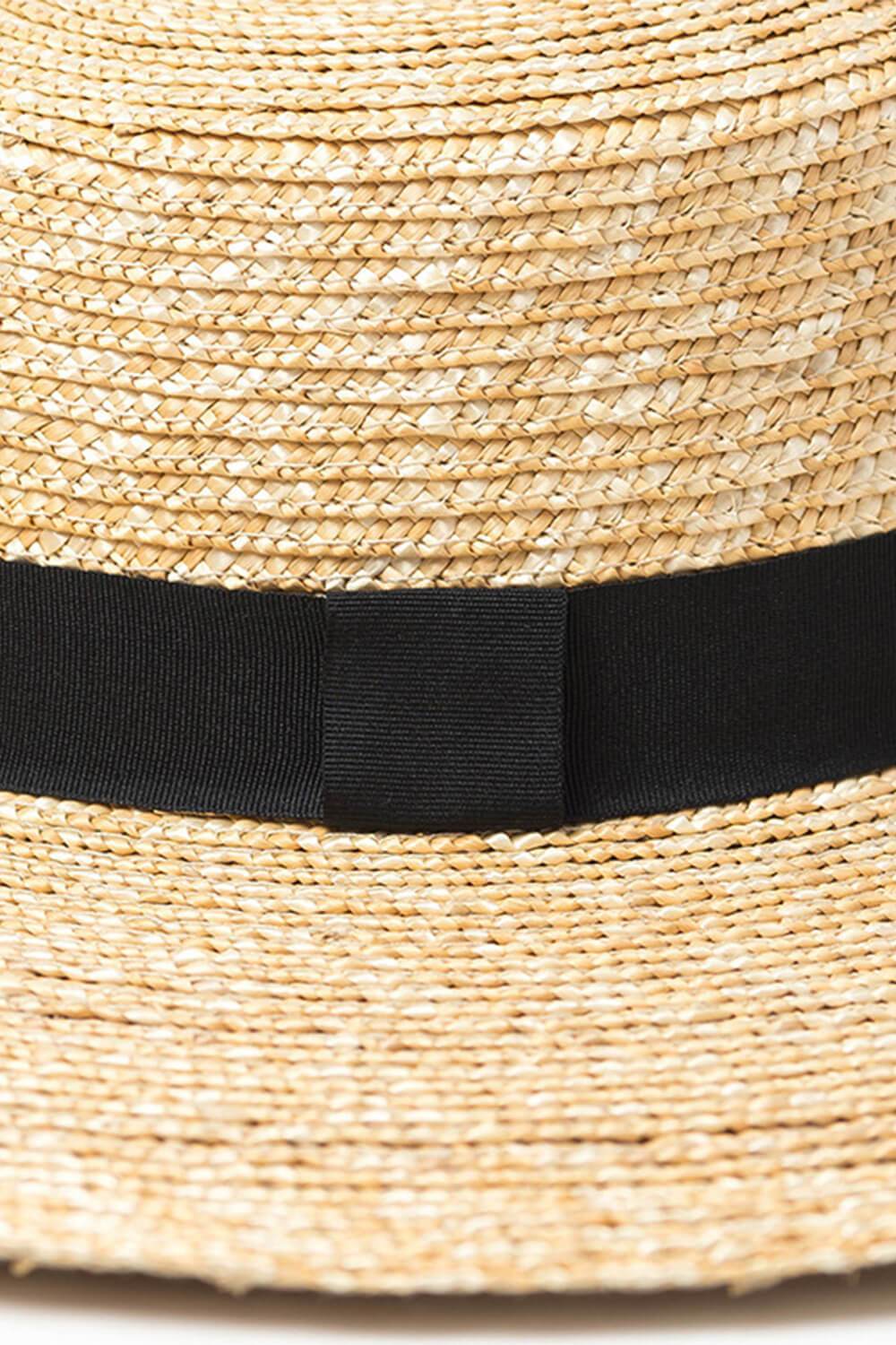 Black Ribbon Trimmed Wheat Straw Boater - MomyMall