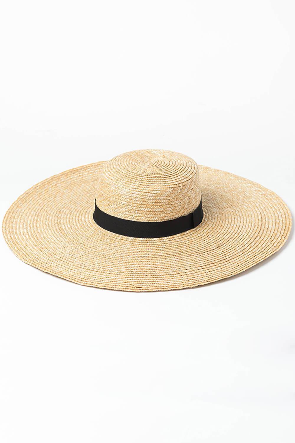 Black Ribbon Trimmed Wheat Straw Boater - MomyMall