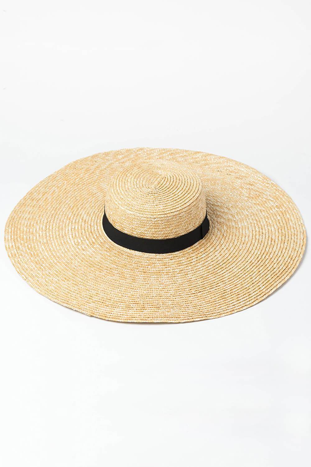 Black Ribbon Trimmed Wheat Straw Boater - MomyMall