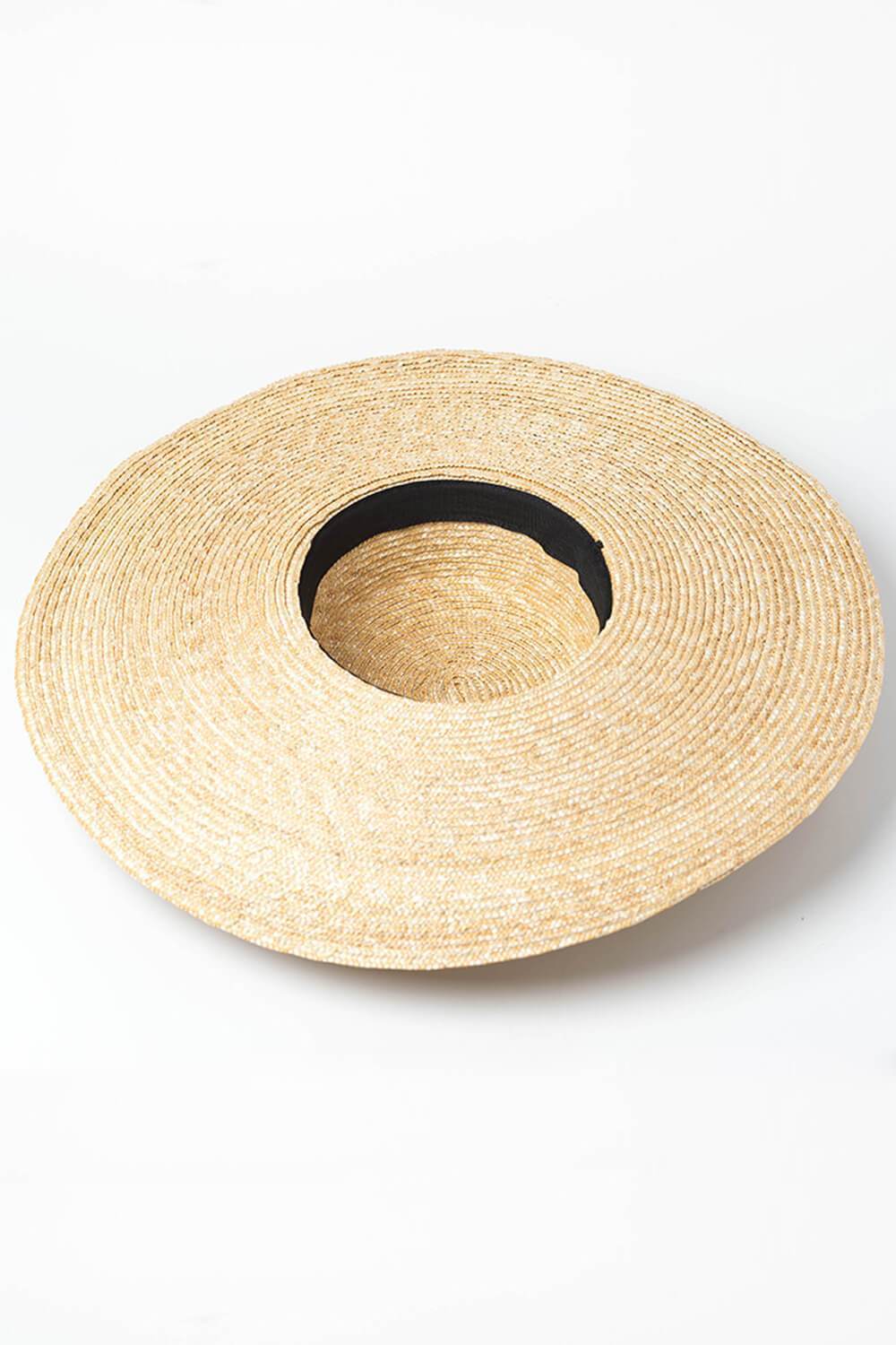 Black Ribbon Trimmed Wheat Straw Boater - MomyMall