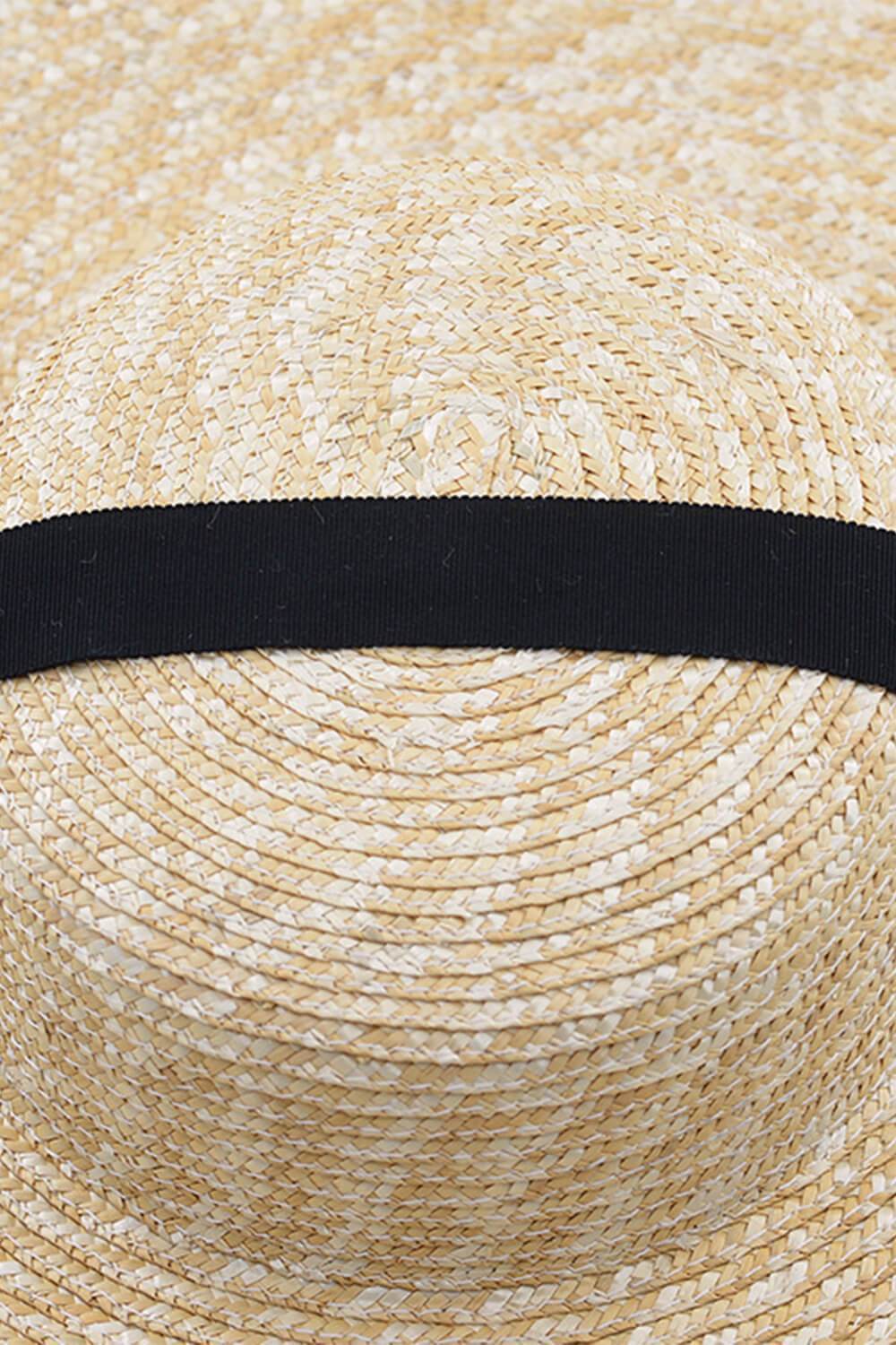 Wheat Straw Extra-Wide Brim Boater With Black Chin Tie