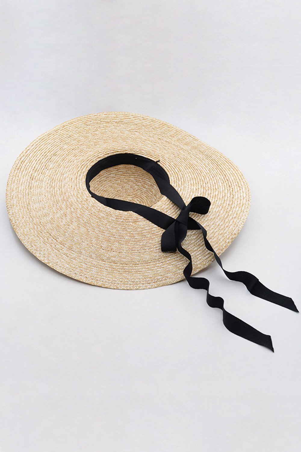 Wheat Straw Extra-Wide Brim Boater With Black Chin Tie