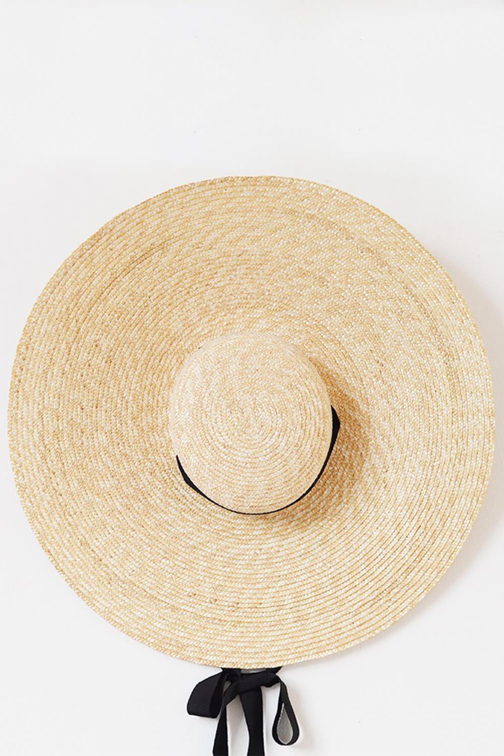 Wheat Straw Extra-Wide Brim Boater With Black Chin Tie