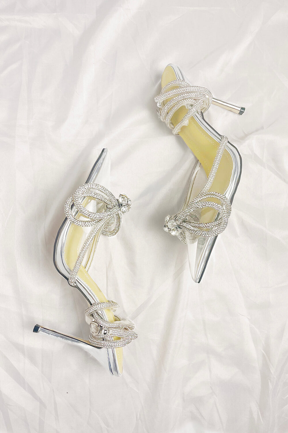 Clear Perspex Wrap Around Diamante Bow High Heel - MomyMall